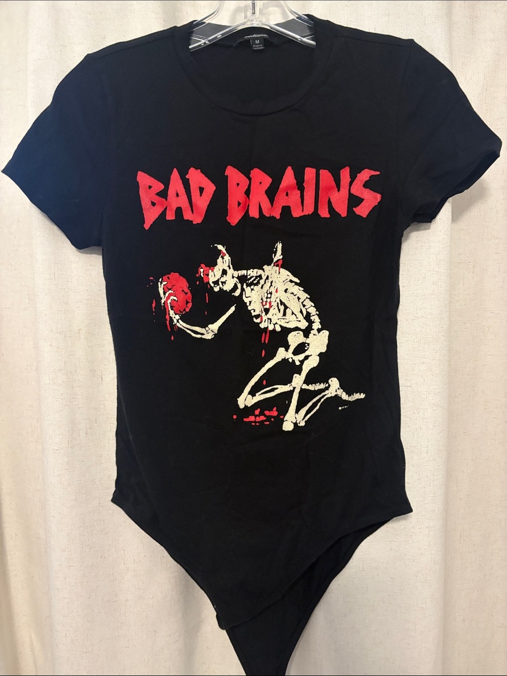 Ambiance Black Bad Brains Graphic Bodysuit with Red and Cream Print